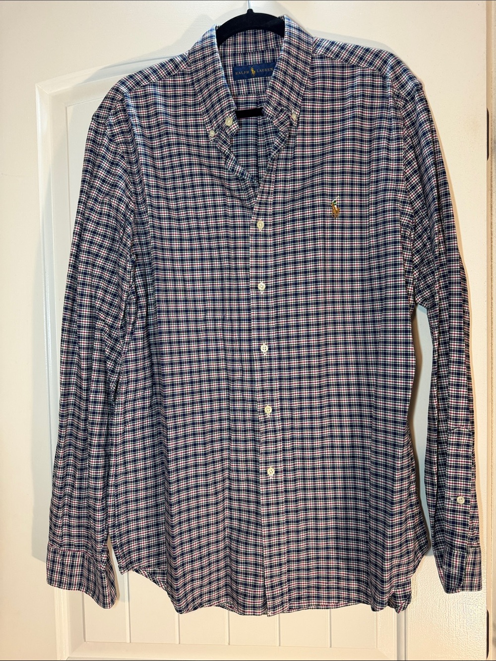 Ralph Lauren Blue and White Plaid Button-Down Shirt